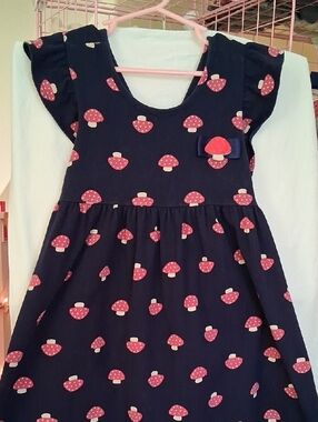 Kyly Brand Girls Navy Mushroom Print Dress with Bow